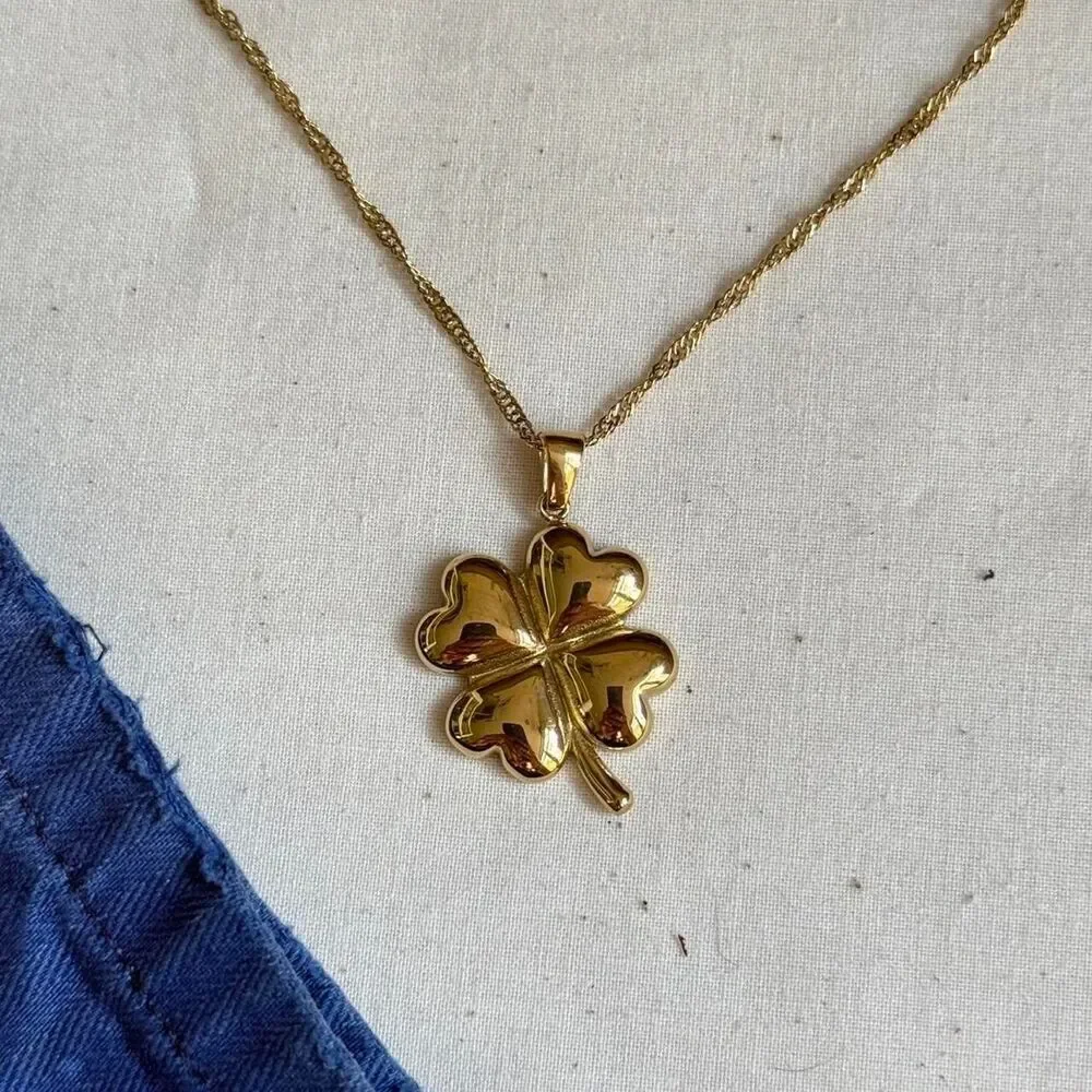 y2k four leaf clover pendant gold rope chain link necklace
